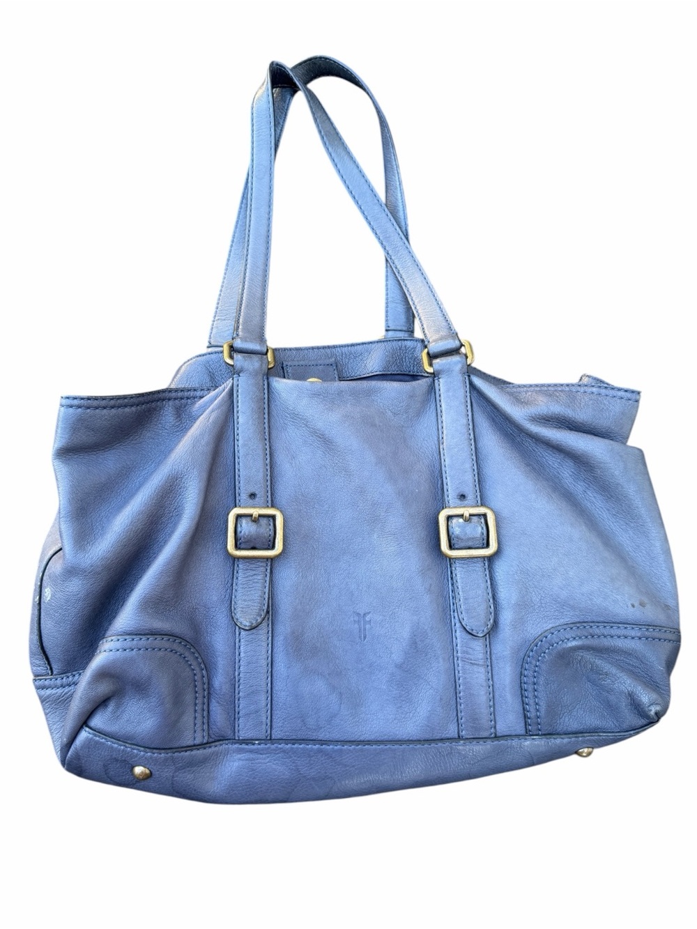 Frye Blue Leather Tote with Gold-Tone Hardware - Picture 1 of 11